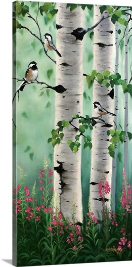 Great Big Canvas 'Chickadees In The Birch Trees' by Julie 